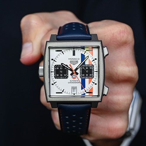 The Tag Heuer Monaco watch; Gulf special edition - another famous motorsport watch.
